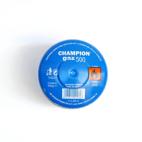 φιαλίδιο υγραερίου Champion γίγας, χωρίς βαλβίδα, διάτρητο, περιέχει 500 γρ υγραερίου